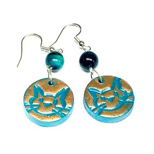 Turquoise Copper Kitty Cat Earrings
