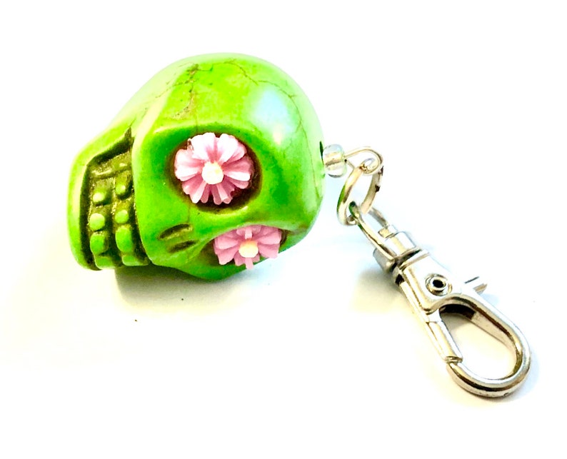 Sugar Skull Key Ring Big Green Daisy Eyes Pendant Charm Key Chain Accessory Sugar Skull Gift