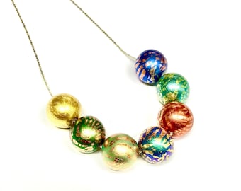 Handmade Bead Statement Necklace Artisan Metallic Minimalist Beaded Necklace