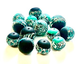 Handmade Artisan Beads Black Turquoise Collection Marbled Jewelry Components