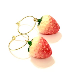 Strawberry Earrings Gold Hoop Juicy Fruit Foodie Earrings Jewelry Gift