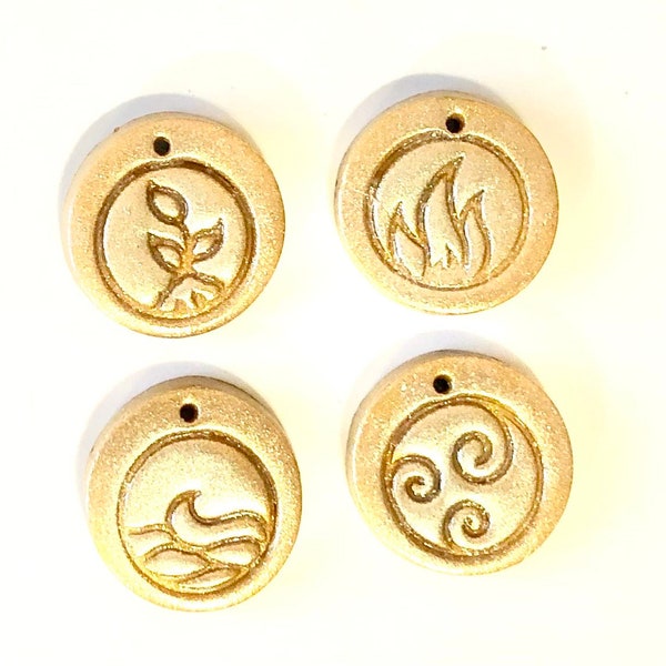 Elements of Nature Bead Set Handmade Gold Silver Fire Water Earth Air Polymer Clay Beads