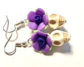 Sugar Skull Earrings Day of the Dead Purple Flower Skull Earrings