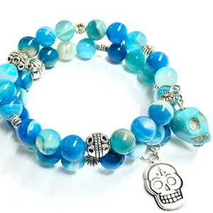 Turquoise Sugar Skull Bracelet: Boho Lace Agate Wrap Jewelry