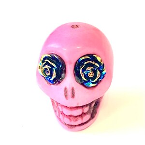 Big Sugar Skull Bead Pink Black Rose Skull Jewelry Component