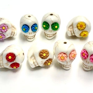 Sugar Skull Beads White 18 MM Beads Rainbow Flower Eye Jewelry Components image 1