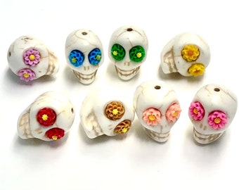 Sugar Skull Beads White 18 MM Beads Rainbow Flower Eye Jewelry Components