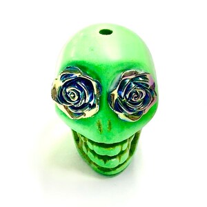 Sugar Skull Bead Big Green Black Day of the Dead Jewelry Component Pendant