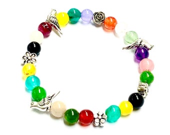 Bracelet Boho Birds Small Stretch Bracelet Natural Gemstone Elastic Bracelet