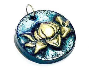 Lotus Flower Pendant Nocturne Gold Polymer Clay Pendant Color Changing Lotus Jewelry Component Focal Bead