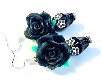 Sugar Skull Earrings Black Day of the Dead Jewelry Gift