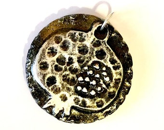 Pomegranate Pendant Handmade Black Silver Pomegranate Jewelry Component