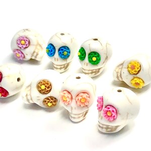 Sugar Skull Beads White 18 MM Beads Rainbow Flower Eye Jewelry Components image 2