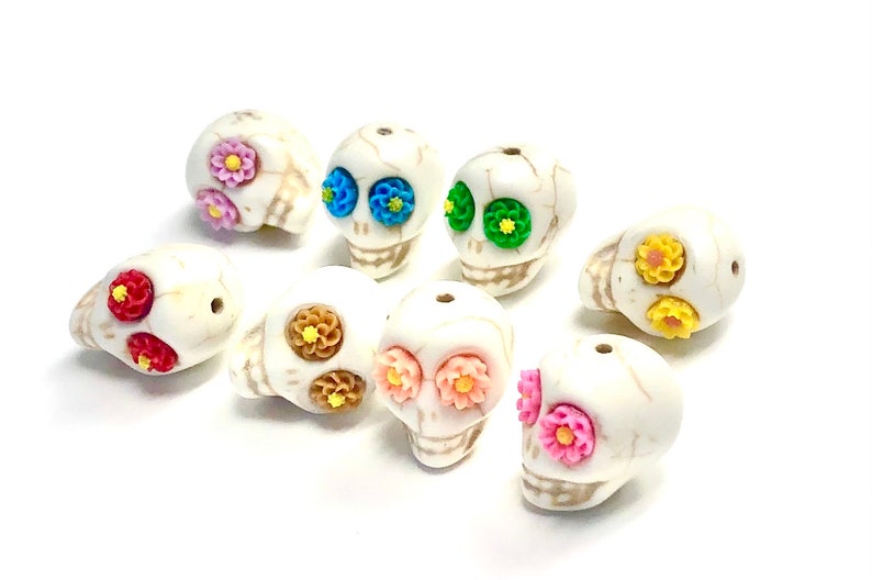 Sugar Skull Beads White 18 MM Beads Rainbow Flower Eye Jewelry Components image 2