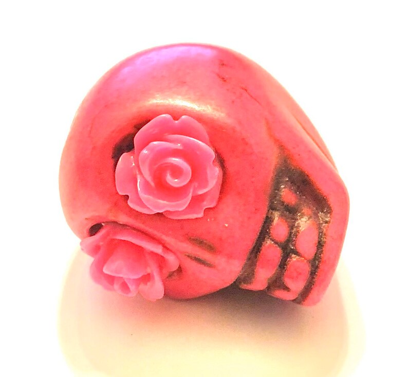 Big Sugar Skull Bead Pendant Pink Rose Eyes Skull Jewelry Etsy