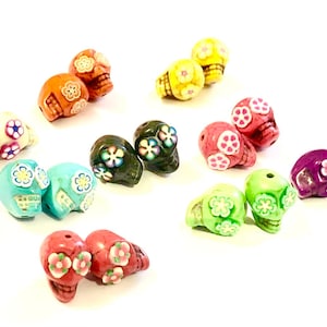 Rainbow Sugar Skull Beads: Flower Eye Jewelry Components