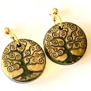 Tree of Life Earrings Handmade Polymer Clay Black Gold Tree Earrings