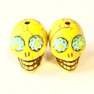 Sugar Skull Beads Yellow Turquoise Dahlia Eyes Day of the Dead Skull Beads Limited Edition Beads image 2