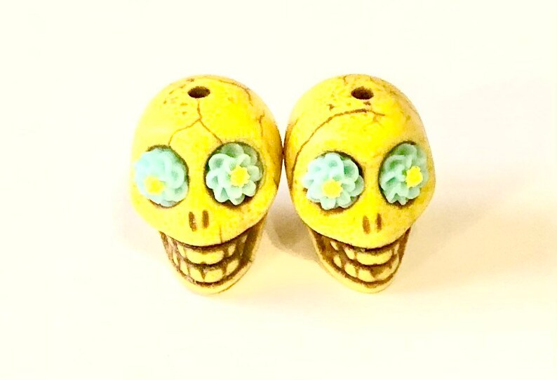Sugar Skull Beads Yellow Turquoise Dahlia Eyes Day of the Dead Skull Beads Limited Edition Beads image 2