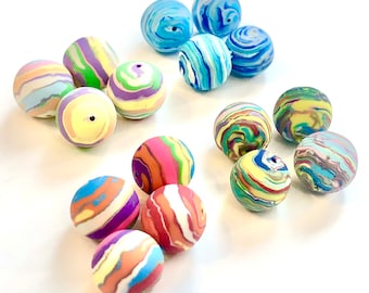 Handmade Polymer Clay Beads Rainbow Rounds 15 MM Artisan Jewelry Components