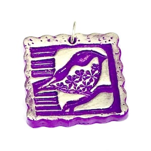 Purple Bird Handmade Polymer Clay Pendant Jewelry Component