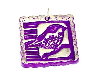 Purple Bird Handmade Polymer Clay Pendant Jewelry Component