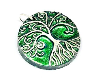 Tree of Life Emerald Green Handmade Polymer Clay Pendant