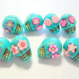 Sugar Skull Beads Turquoise Pink Skull Jewelry Components