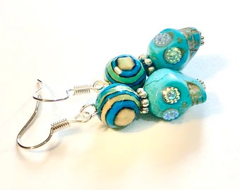 Sugar Skull Earrings Turquoise Day of the Dead Jewelry Gift for Her