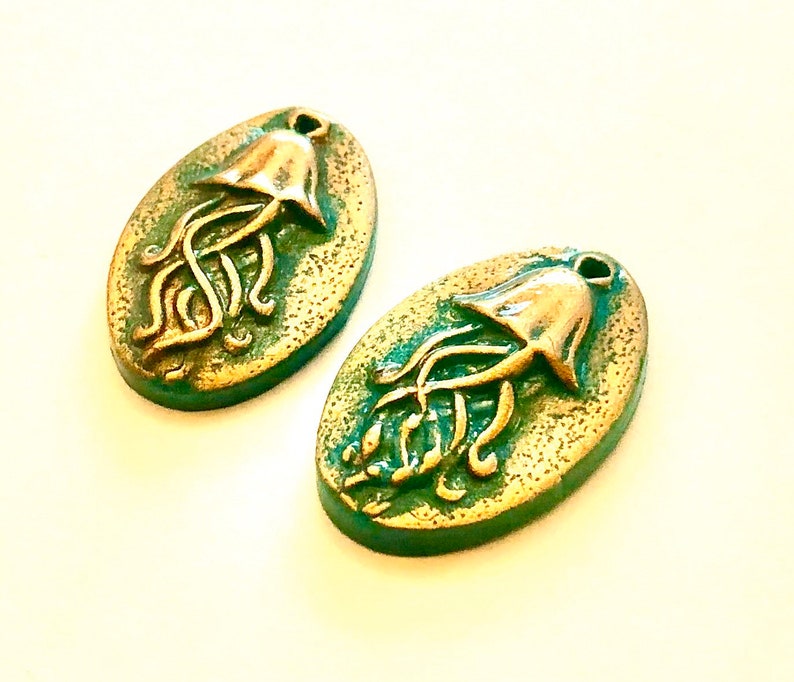 Handmade Jellyfish Beads Turquoise Bronze Polymer Clay Jellyfish Beads