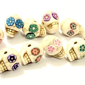 Rainbow Sugar Skull Beads Horizontally Drilled Sugar Skull Beads Collection of 10 Skull Jewelry Components