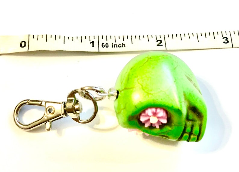 Sugar Skull Key Ring Big Green Daisy Eyes Pendant Charm Key Chain Accessory Sugar Skull Gift