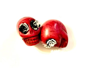 Sugar Skull Beads Red Variegated Black Rose Day of the Dead Beads 18 mm Limited Edition Skull Beads