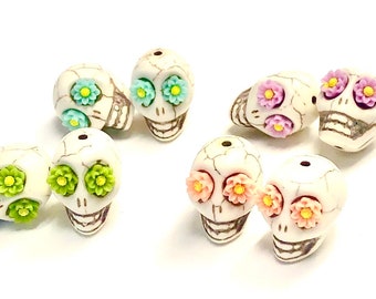 Sugar Skull Beads White 18 MM Beads Pastel Flower Eye Jewelry Components