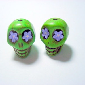 Purple Starry Eyes in Green Howlite 18mm Sugar Skull Beads image 2