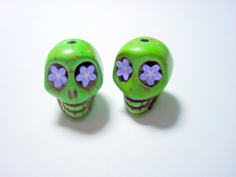 Purple Starry Eyes in Green Howlite 18mm Sugar Skull Beads image 2