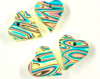 Heart Beads Handmade Polymer Clay Beads Rainbow Jewelry Components