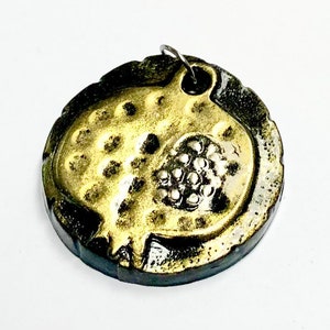 Pomegranate Pendant Handmade Black Gold Silver Pomegranate Jewelry Component