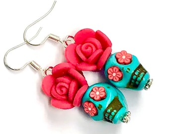 Handmade Sugar Skull Earrings Day of the Dead Jewelry Gift for Her