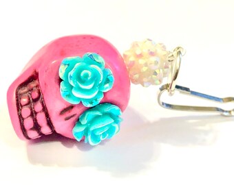 Sugar Skull Key Ring Big Pink Sugar Skull Pendant Charm Key Chain Accessory Sugar Skull Gift