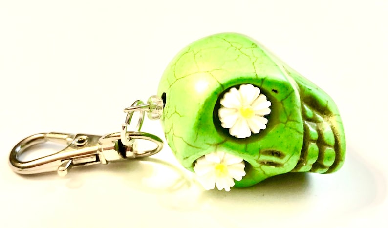 Sugar Skull Key Ring Big Green Daisy Eyes Pendant Charm Key Chain Accessory Sugar Skull Gift