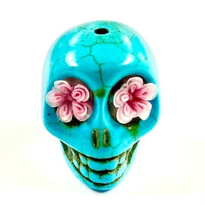 Sugar Skull Bead 30 MM Turquoise Day of the Dead Jewelry Component