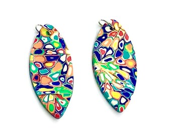 Retro Rainbow Handmade Artisan Polymer Clay Klimt Earring Beads Jewelry Components