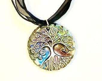 Sacred Tree of Life Necklace Handmade Polymer Clay Miracle Tree Pendant Yggdrasil Necklace