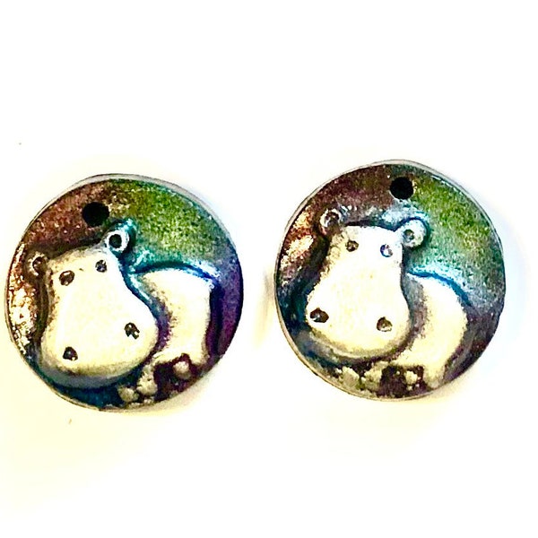 Happy Little Hippo Beads Rainbow Black Handmade Polymer Clay Hippopotamus Charms