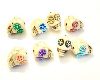 Flower Eyed Sugar Skull Beads, Day of the Dead Jewelry (8 -13mm)