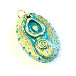 Earth Goddess Venus Pendant Turquoise Polymer Clay Gold Goddess Jewelry Component