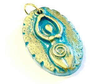 Earth Goddess Venus Pendant Turquoise Polymer Clay Gold Goddess Jewelry Component