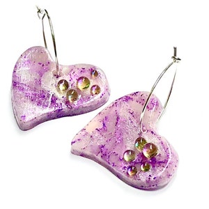 Purple Heart Earrings Glitter Metallic Handmade Polymer Clay Heart Earrings