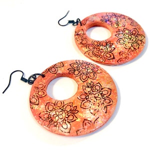 Boho Orange Flower Hoop Statement Earrings